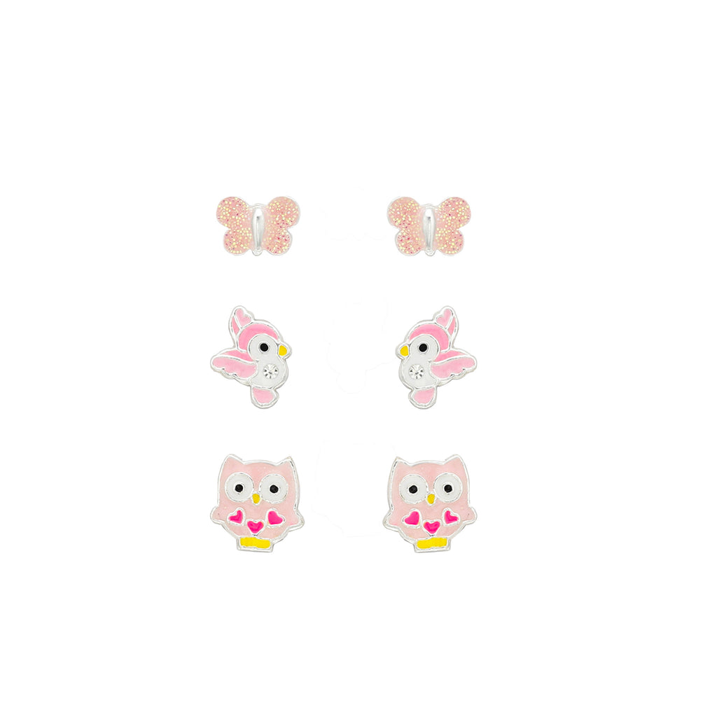 Butterfly, bird and owl earring set