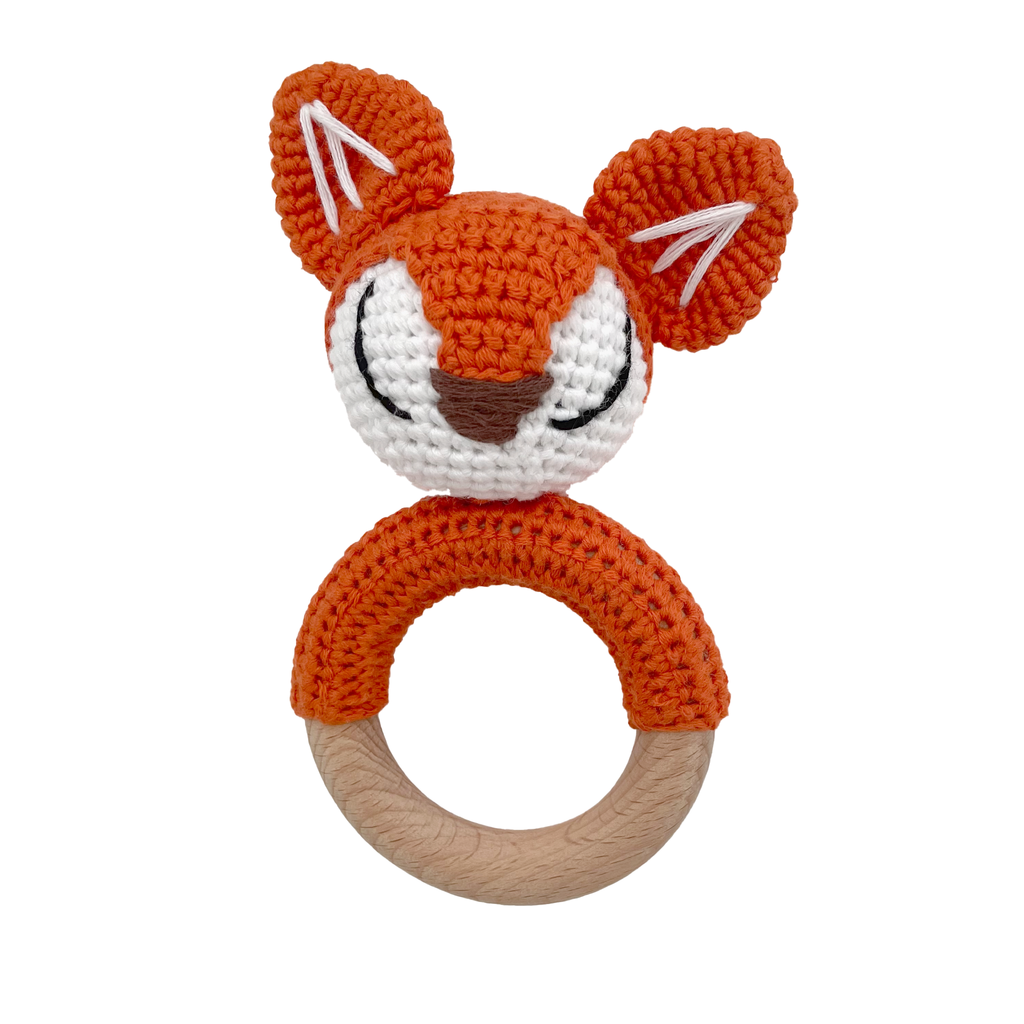 "FOXY" crochet rattle and teether
